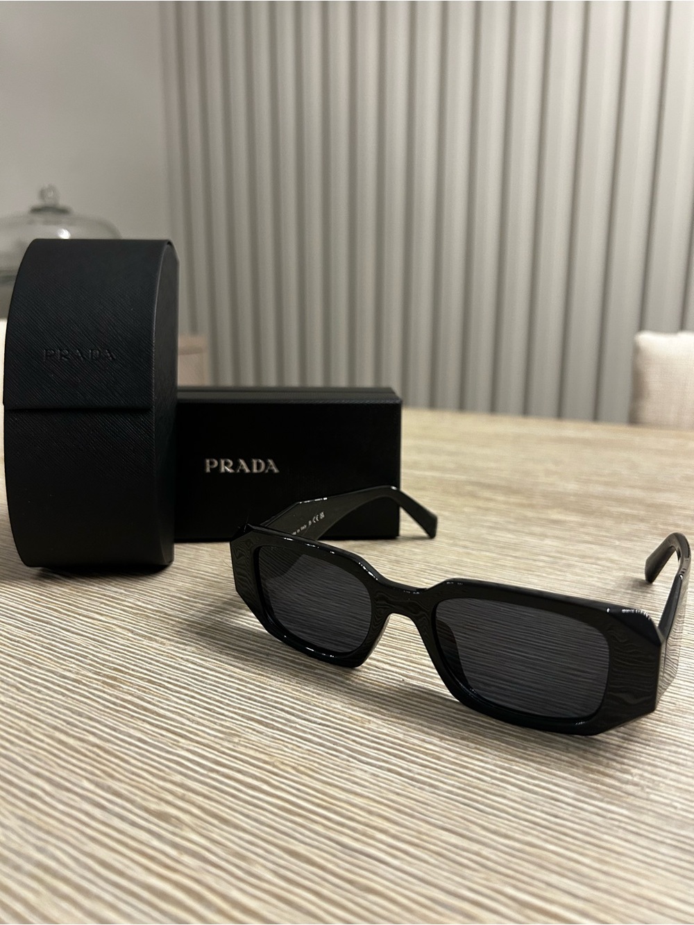 Prada Black Men's Geometric Rectangular Sunglasses